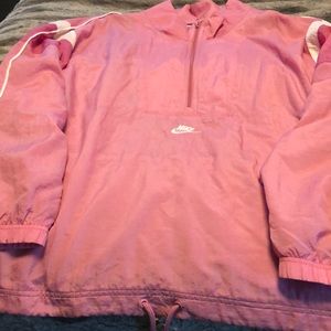 Pink Nike 1/4 zip pull over track jacket